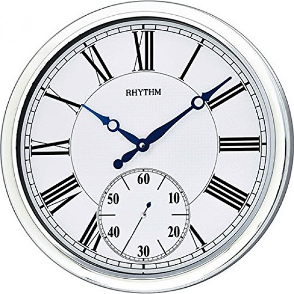 Rhythm Value Added Wall Clock Pearl Printing Dial,Convex Glass,Sub-Second Hand Analog
